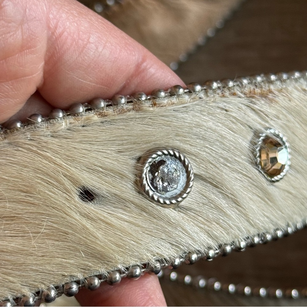 Leatherock calf hair studded western belt cream size M 40” - Picture 4 of 7